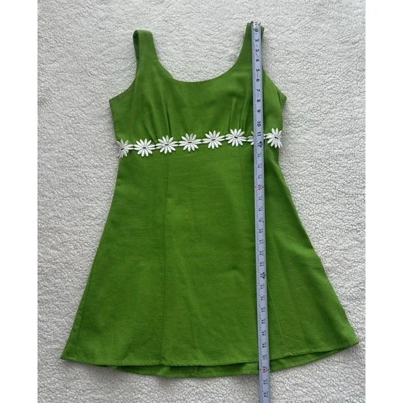 VTG 90s Sleeveless Green Mini Dress White Flowers Size 5 Garden Retro Cottage - Picture 7 of 10